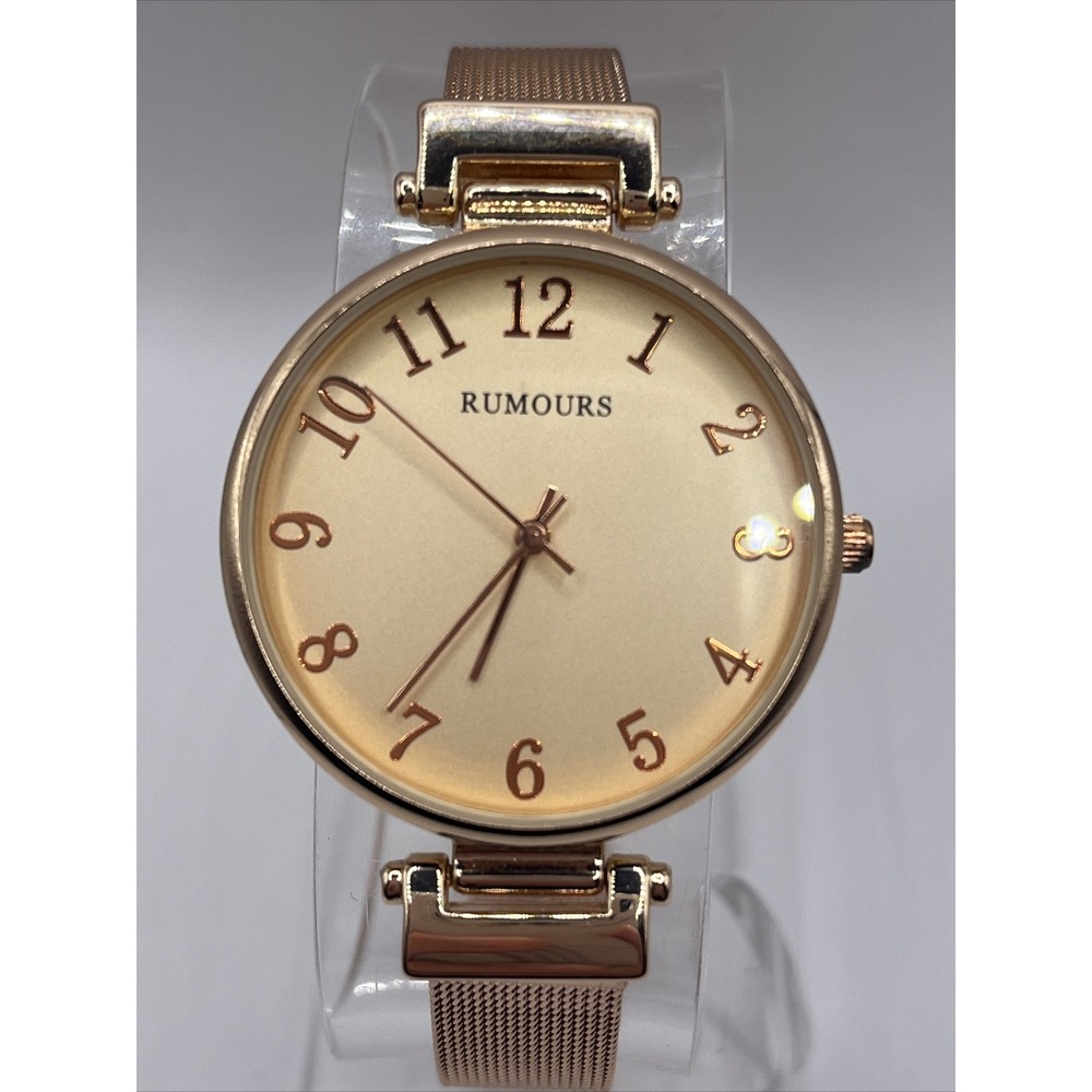 Rumours Women's Watch Rose Gold Round Dial Mesh Metal Band- New Battery